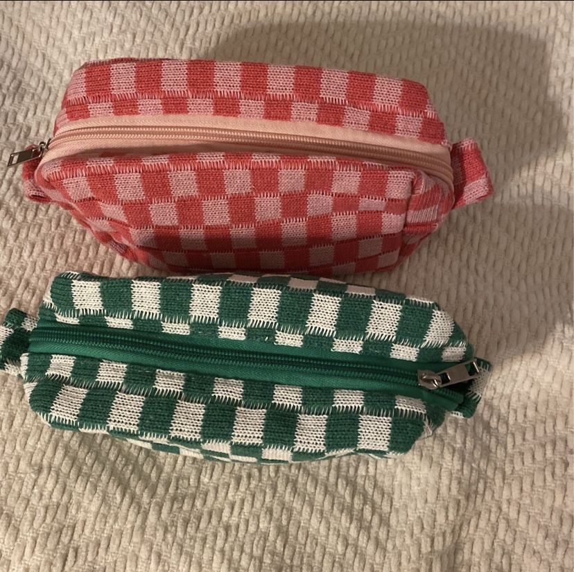 Anthropologie Pink And Green Checkered Coin Purse/Card Holder With
