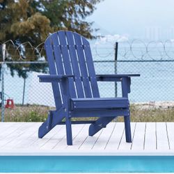 Folding Adirondack Chair Set of 1 Outdoor, 300LBS Solid Wood Garden Chair Weather Resistant, Fire Pit Lounge Chairs for Garden/Yard/Patio/Lawn, Natura