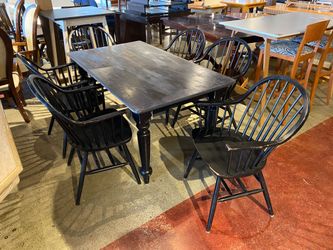 Rustic Black Windsor Style 7 Piece Dining Set