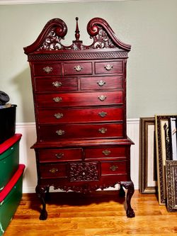 Ornate Carved Wooden Highboy Chest of Drawers