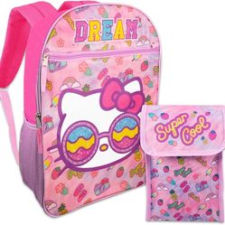 Hello Kitty Backpack with Lunch Box - Bundle with 16” Hello Kitty Backpack for Girls, Hello Kitty Lunch Bag,  | Hello Kitty