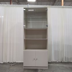 Off-White Tall Display Cabinet with Glass Doors