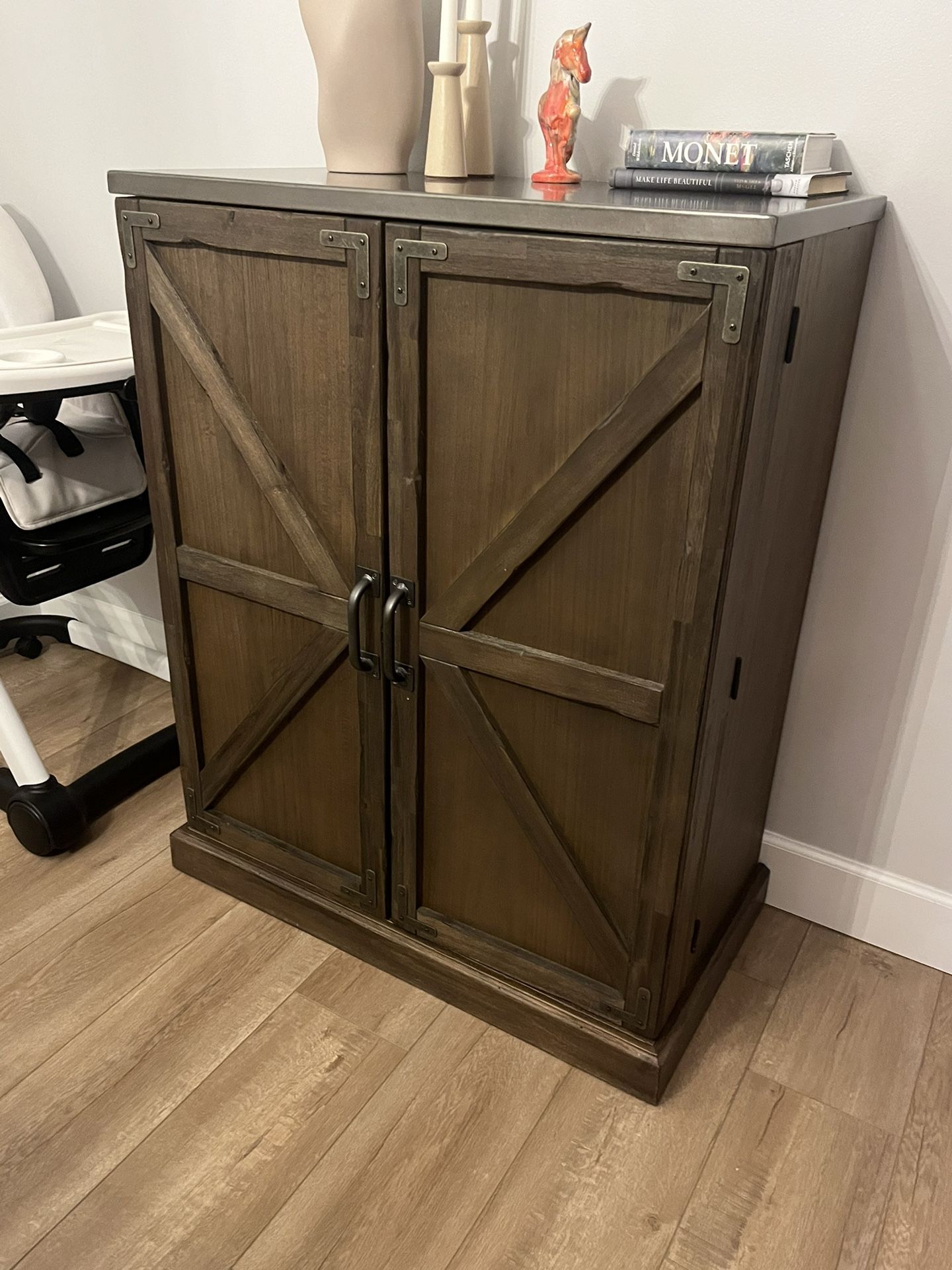 Farmhouse Barn Door Bar Cabinet - Like New
