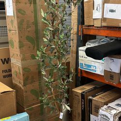 Nearly Natural 82" Olive Artificial Tree with Single Trunk Split in Green/Black