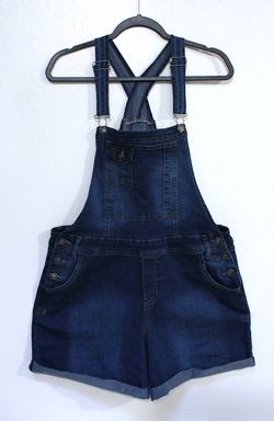 New Sound Style dark wash stretch denim overall shorts size M