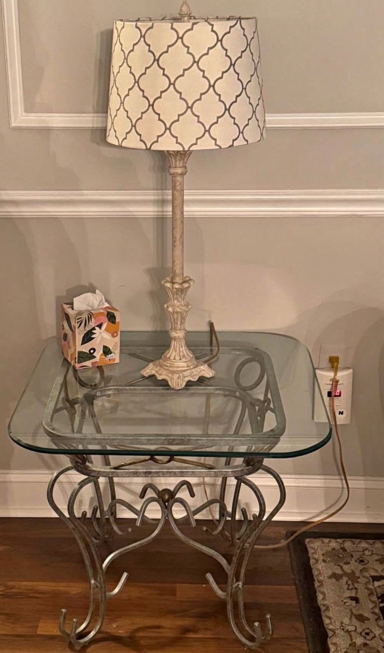 Glass End Table and Lamp
