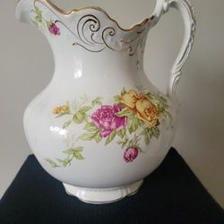 Antique Buffalo Pottery Floral Gold Trim Pitcher