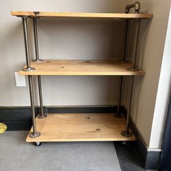 Industrial Wood and Metal Serving Cart With Wheels