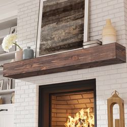 Fireplace Mantel 8 in. W x 72 in. D x 5 in. H Rustic Brown 50 lbs