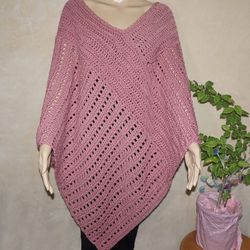 Pink Crochet Poncho New
