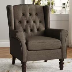 Uixe
Modern Taupe Linen Upholstered Button High Back Accent Arm Chair With Wood Legs (Set of 1)