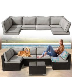 Outdoor Cushions for Patio Furniture,14Pieces Water-Resistant Replacement Cushions Fits 6-seat Sectional Rattan Conversation Set Outdoor Patio Sofa Cu