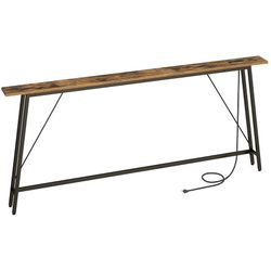 78.7" Skinny Console Table with Power Outlets, 5.9" Sofa Tables Narrow Long, Industrial Behind Couch Table, for Hallway, Entryway, Living Room, Rustic