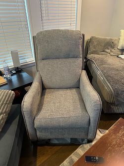 Gray Fabric Recliner Chair with Nailhead Trim
