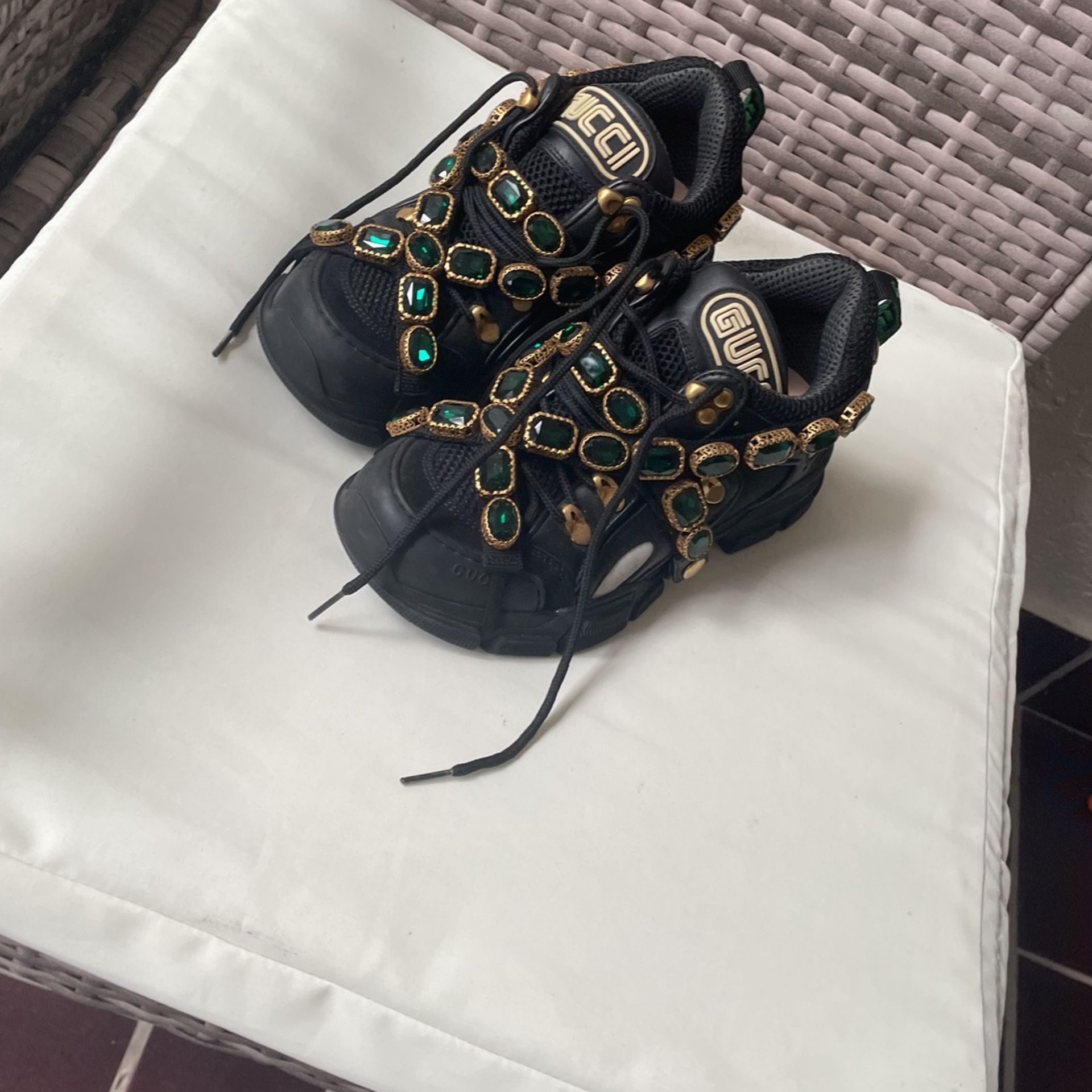 X SEGA Mesh Suede Calfskin Removable Crystals Womens