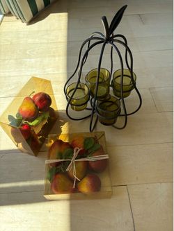 Pear candle holder and 2boxes of decorative pears