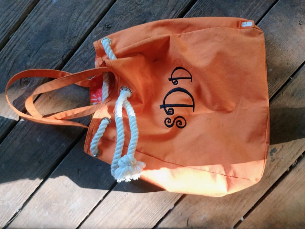 Vintage Clinique beach style bag/tote with embroidered monogram (SDD or DDS)