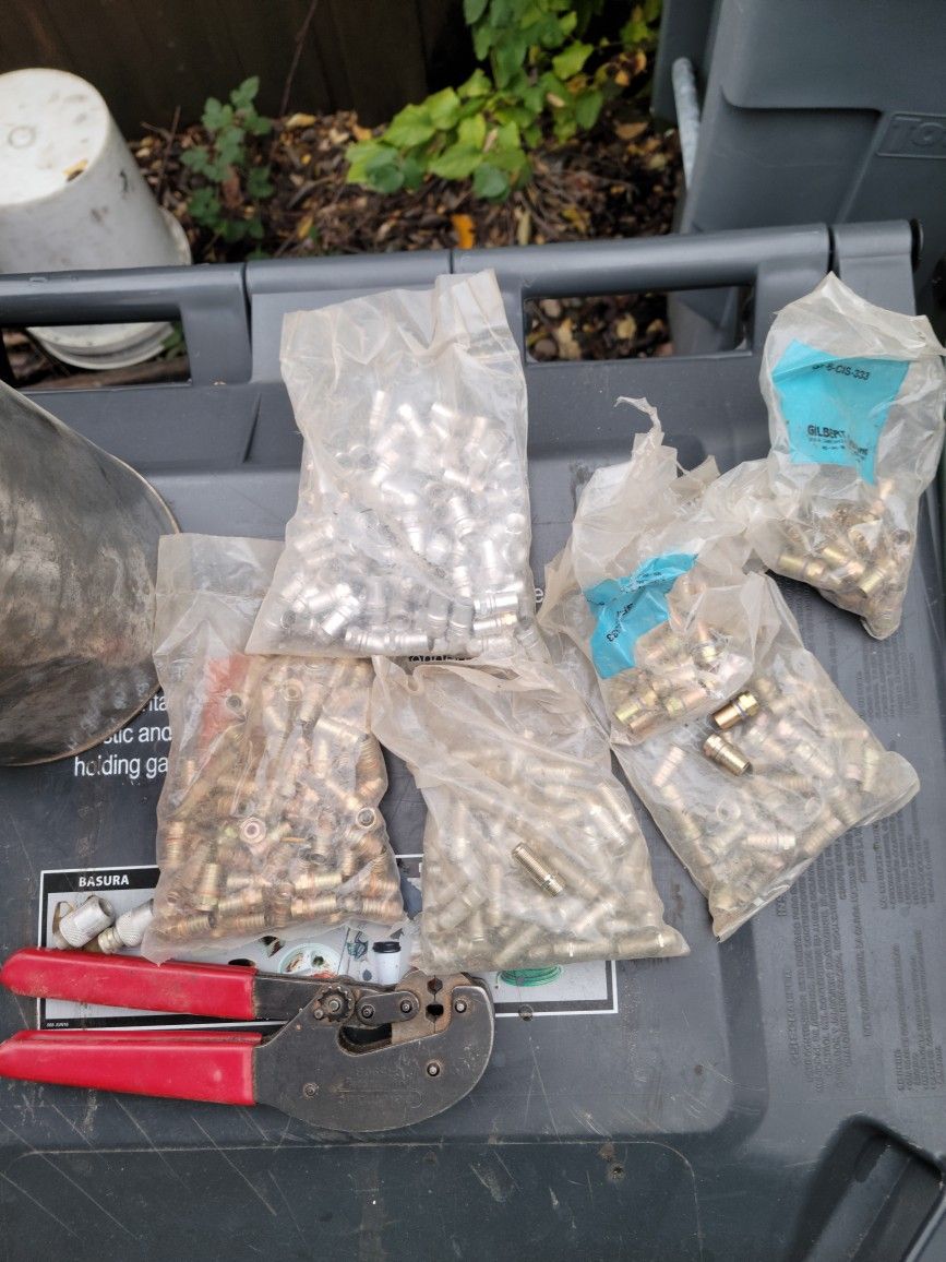 Cable TV Coax Cable Crimper And Fittings. 