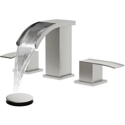 Waterfall 8 inch Widespread Bathroom Faucet Set Bathroom Sink Faucet 3 Hole 2 Handle Vanity Lavatory Deck Mount with Pop Up Drain and Water Supply Lin