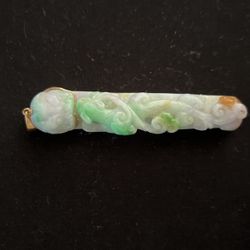 Natural 3 Colors Jade Carved Dragon Pendant Set 18kt Gold