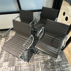 Herman Miller Eames Aluminum Group Chairs, Management Set of 4 - Grey Leather