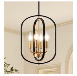 Black and Gold Chandelier for Dining Room Light Fixture, Chandelier for Entryway Light Fixture Foyer Lighting