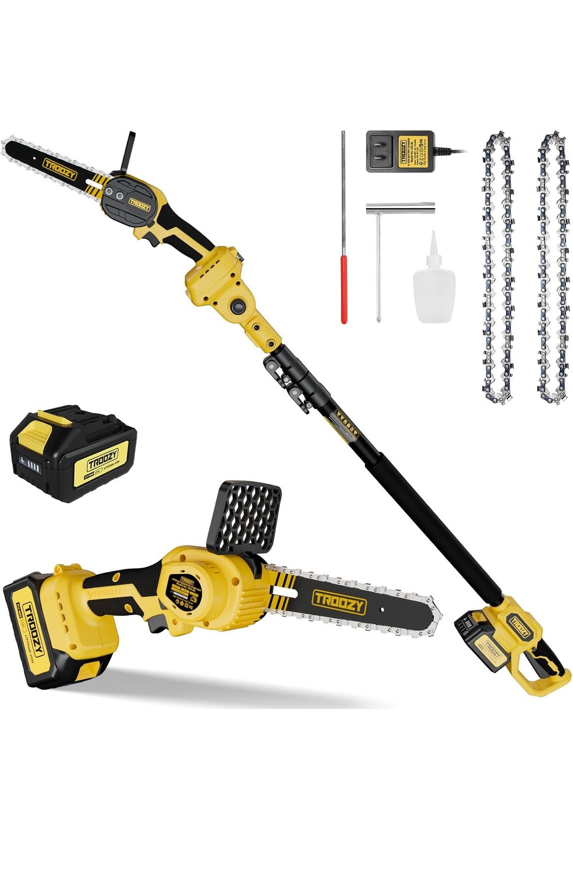 Cordless Pole Saw & Mini Chainsaw 2-IN-1, 21V 3Ah Battery Powered 6 Inch Brushless Electric Rotatable Pole Saw