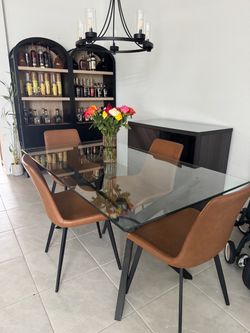 Glass Top Dining Table with 4 Chairs