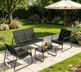 4-Piece Black Metal Patio Furniture Set