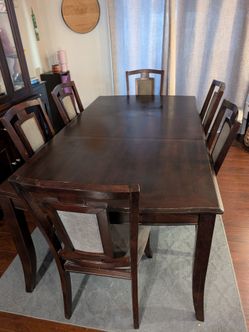 Dark Brown Dining Table with 6 Chairs