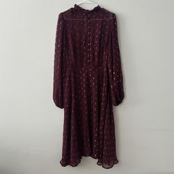 Unique Vintage Maroon Red Print Dress With Black Dress Size XL / 14