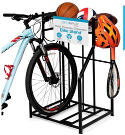 Brand New 2-Bike Garage Storage Rack with Basket & Sports Equipment Hooks