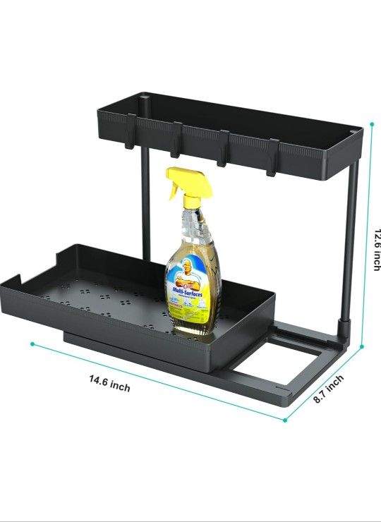 DEKAVA Under Sink Organizer L-Shaped, 2 Tier Bathroom Organizer, Narrow Space Under Sink Organizers and Storage for Kitchen Bathroom (Black, 1 Pack)