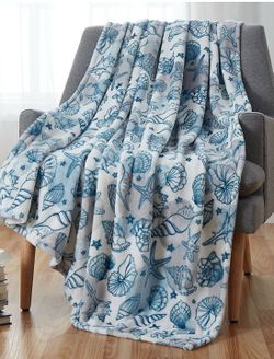 NEW VCNY Home Soft Blankets - Blue Shells 50X70