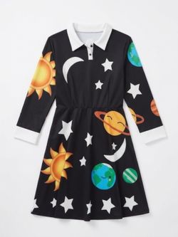 Space print long sleeve dress (small)