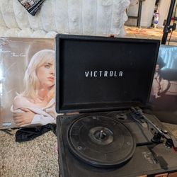 Victrola - Journey Bluetooth Suitcase Record Player with 3-speed Turntable - Black with records