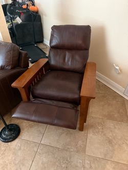 Brown Leather Mission-Style Recliner Chair