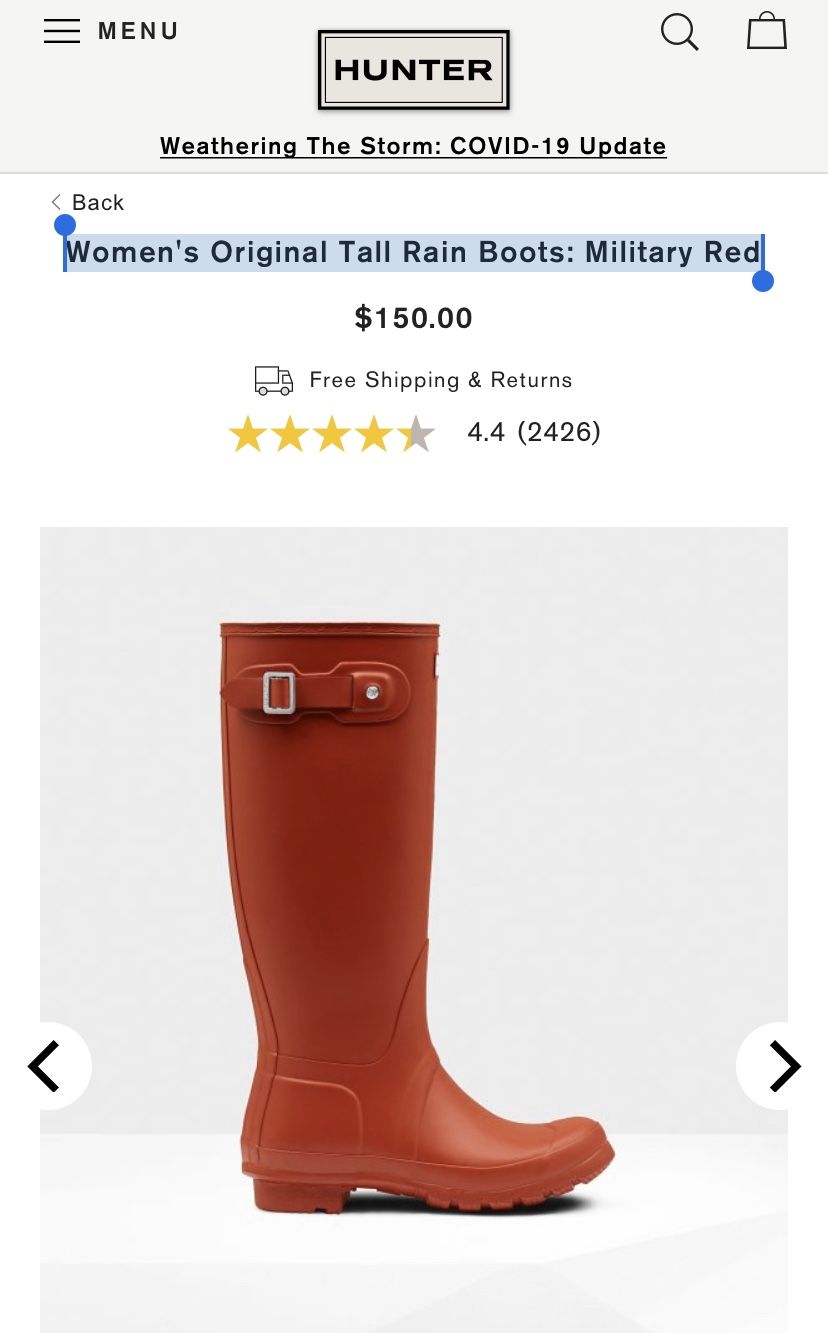 HUNTER Women's Original Tall Rain Boots: Military Red