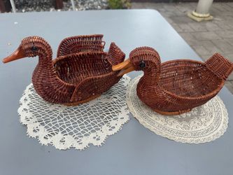 2 Wicker Rattan Duck Baskets