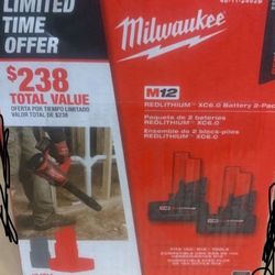 Milwaukee 5.0 high output $75 each  M12 Stubby…3/8… 2562-20…$150