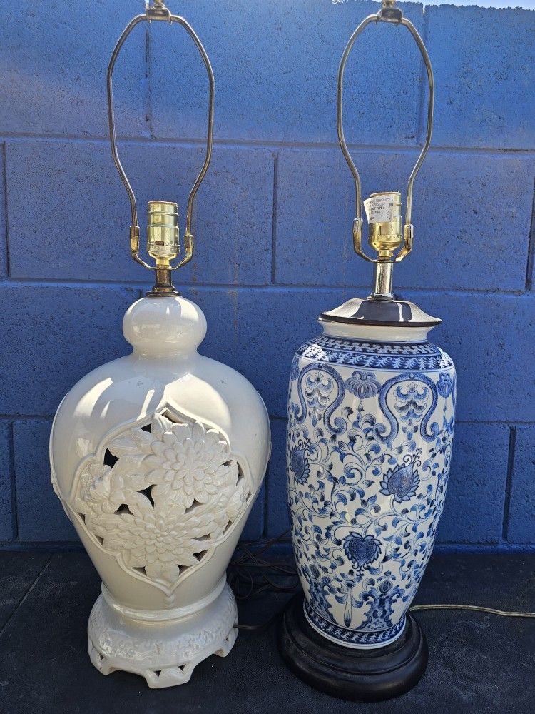 2 Chinese Lamp Set Blanc De Chine And Blue White China