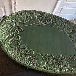 Vintage Green Ceramic Vegetable Serving Tray – $12