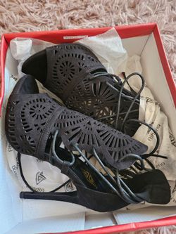 Black Suede Lace-Up Cutout Heels