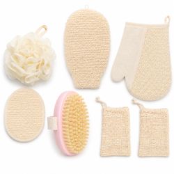 7-Piece Exfoliating Bath & Shower Spa Set Loofah Glove Brush New
