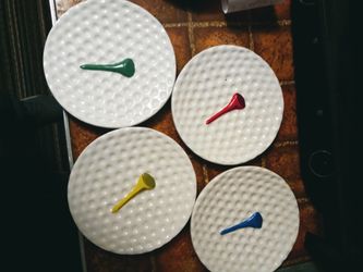 (4) Textured Golf Ball And Tee  Saucers