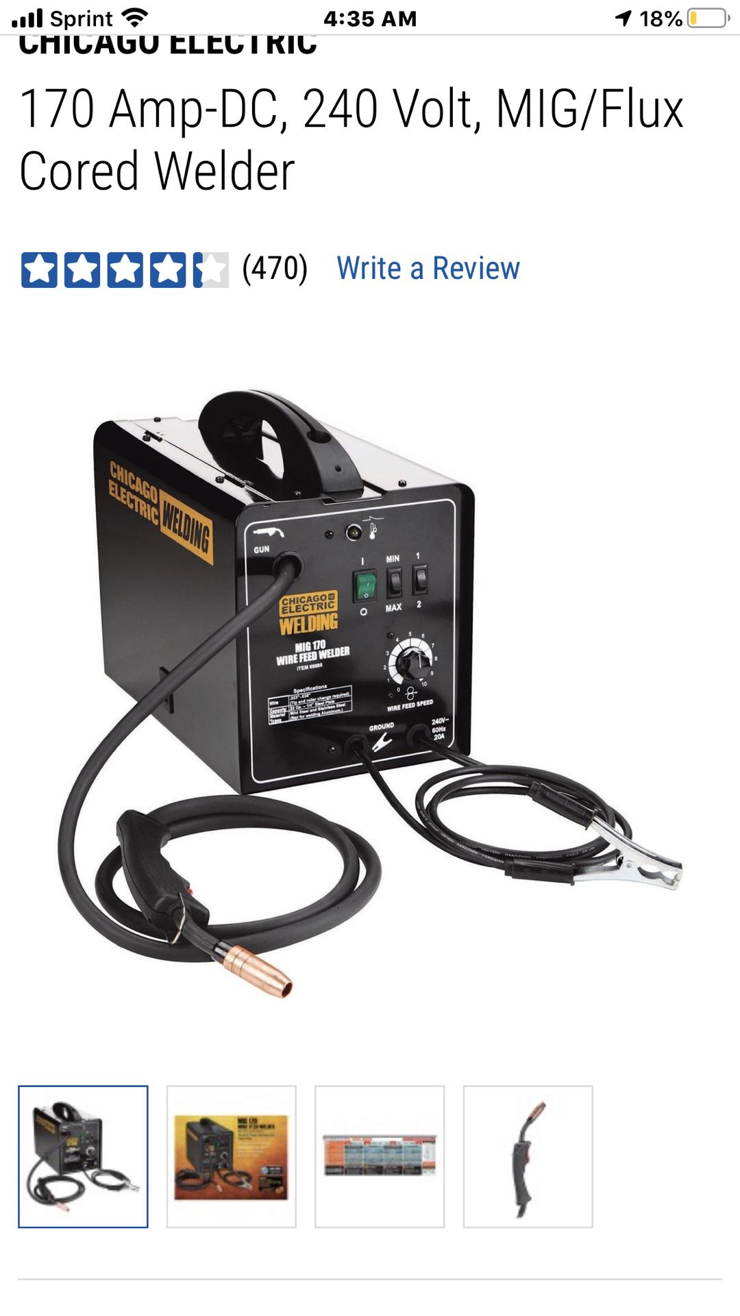 Chicago electric 170 amp -dc 240 volt mig/flux welder