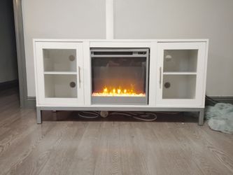Modern White TV Stand with Electric Fireplace