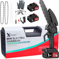 Mini Chainsaw Cordless 6Inch, Handheld with 2 21V Rechargeable Batteries & 2 Chains