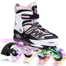 Pink Girls Adjustable Illuminating Inline Skates with Light up Wheels