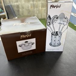 Pasta Strainer/pot, And Utensil Set Stainless Steel Brand New